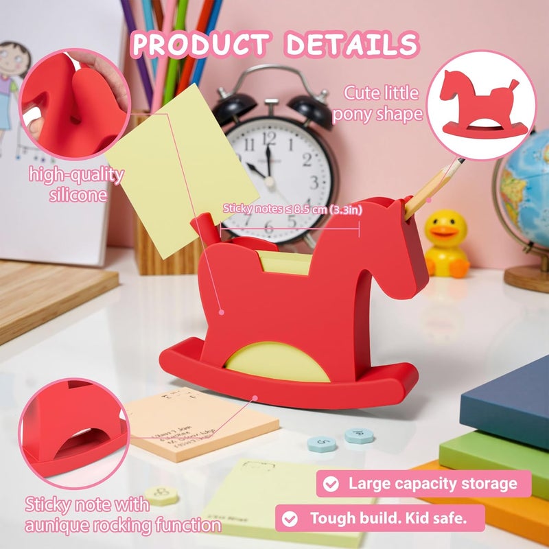 Li & Zhao Li&Zhao Wobble Horse Sticky Note Holder Silicone Label Holder Stand, 2026 Year of the Horse Good Luck Stable Rocking Horse Design for Tabletop Organizer, Office Desk Accessory, Home Decoration(Red) - Image 4